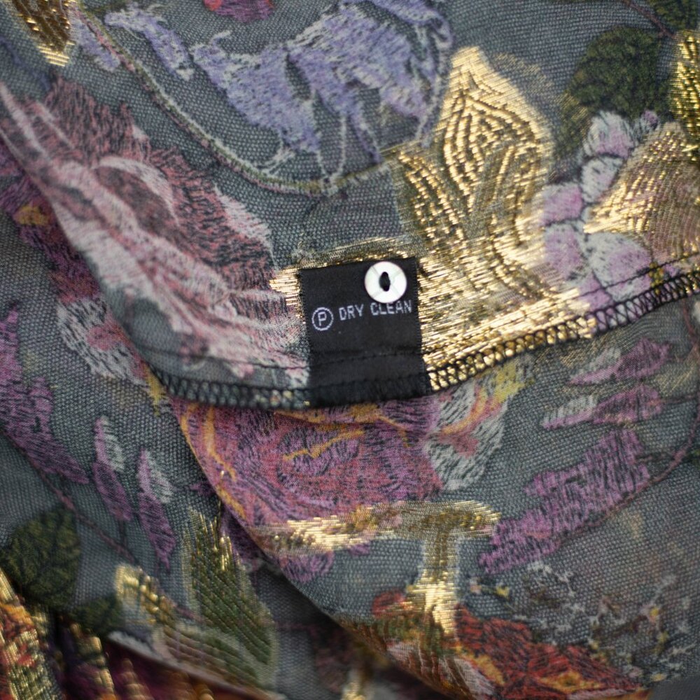 Nicole Miller Artelier M Silk Floral Boho Top Gold Metallic Off-Shoulder Blouse - Picture 11 of 11